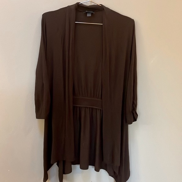 AB Studio Tops - AB Studio - brown open front long tunic w/ gathered sleeves, Women’s Medium